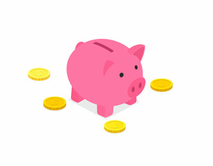 Financial Isometric Icon of Piggy Bank and Coins