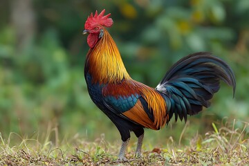 Magnificent Male Red Junglefowl Standing Proudly in its Natural Habitat Setting