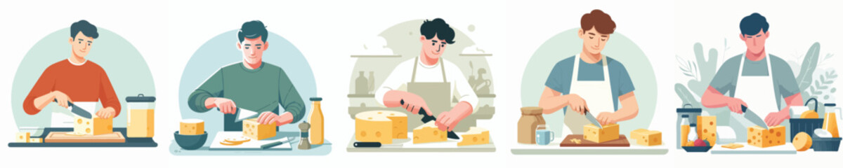 vector of young man slicing cheese