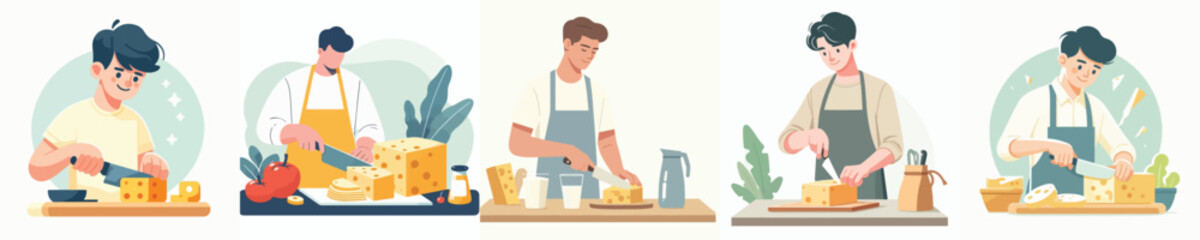 vector of young man slicing cheese