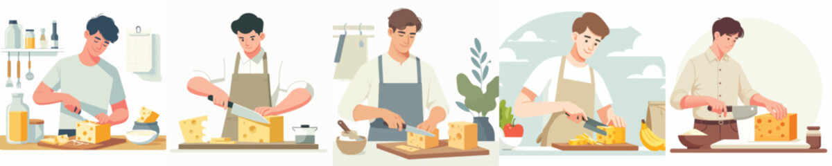 vector of young man slicing cheese