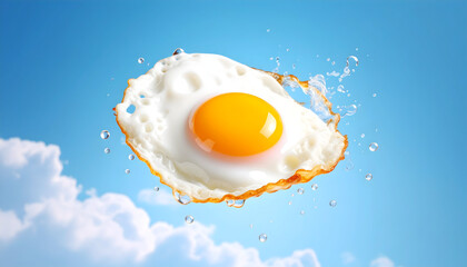Fried Egg Soaring Through a Blue Sky
