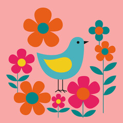 Bright and playful bird illustration for children's decor and educational materials, perfect for joyful atmospheres