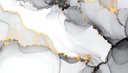 Abstract ink wash art with gold flecks