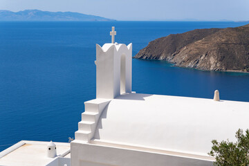  Greek traditional white washed church  in Amorgos, Greece