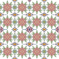 Hand-Drawn Thai Floral Seamless Pattern on White Background