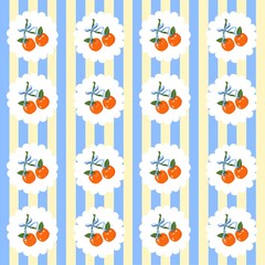 Cute Cartoon Orange Fruit Pattern on Striped Background