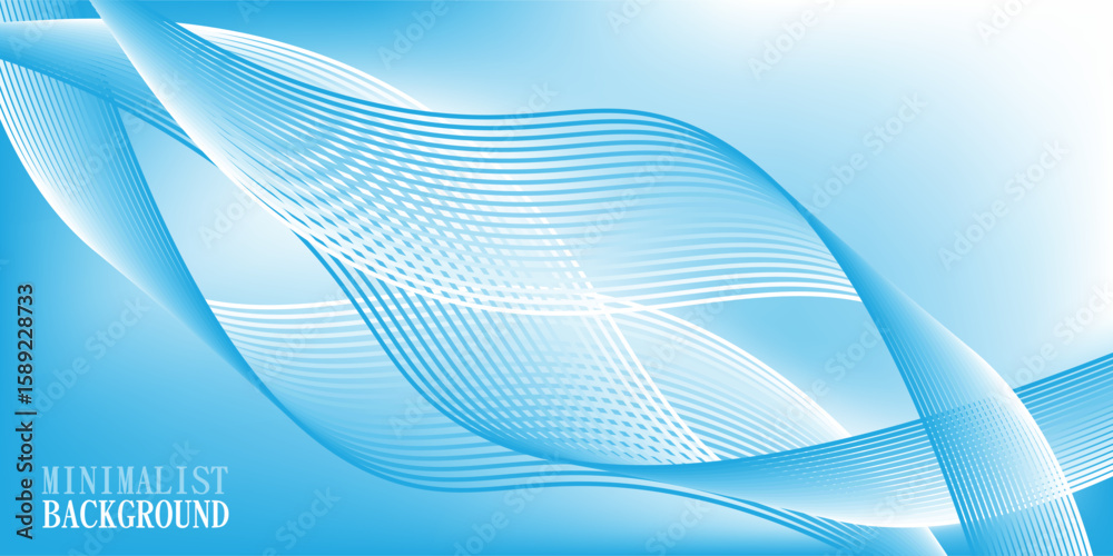 Wall mural minimalist abstract blue gradient background with shining lines waves