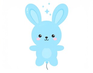 Obraz premium Cute Blue Bunny Balloon with Sparkles Isolated on White Background Kawaii Decoration