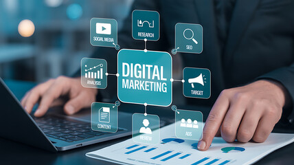 Digital Marketing Strategy Visualization with Analysis Content and SEO