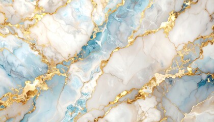 Luxurious Royal Marble Texture with Intricate Metallic Gold Veins against Light Blue and White Background