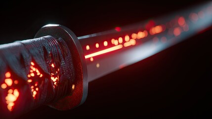 Close-up of a glowing katana blade