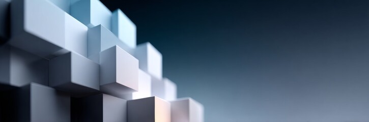 Modern background featuring light gray and white cubes in lower left corner with dark blue to gray gradient