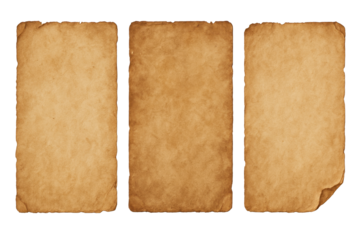 Three pieces of paper with a brownish color. The paper is old and has a worn out look