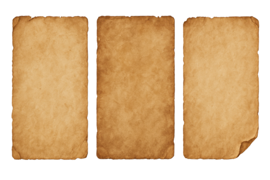 Three pieces of paper with a brownish color. The paper is old and has a worn out look
