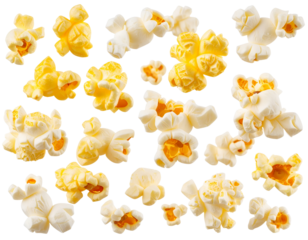 Floating Popcorn Kernels Isolated on Transparent Background