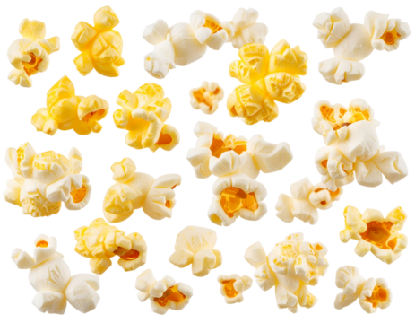 Floating Popcorn Kernels Isolated on Transparent Background