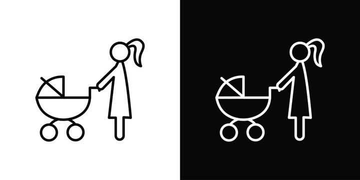 Woman with Baby Stroller icon website stock illustration. stroke symbols
