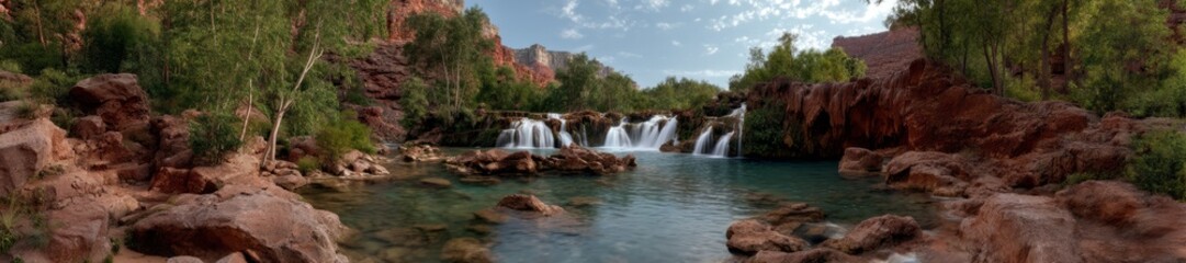 Obraz premium Stunning waterfall at havasu creek arizona – 360 degrees panoramic hdr landscape view