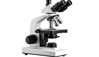 White Trinocular Compound Microscope on White Background