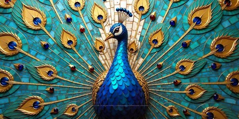 Art de la mosaïque de paon bleu et vert