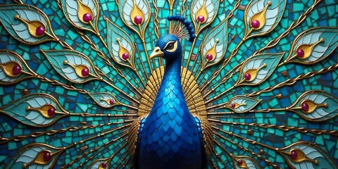 Art de la mosaïque de paon bleu et vert