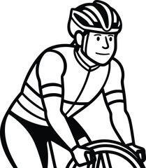 Retro cartoon illustration of a man riding a bike