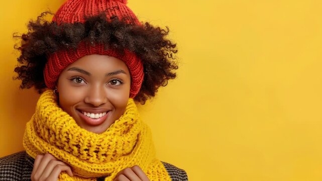 A woman wearing a yellow scarf and a red hat, possibly a fashion or cultural icon