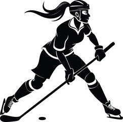 Dynamic ice hockey player vector silhouette illustration