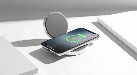 Wireless Charging Pad With Smartphone On White Surface
