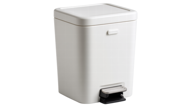 White trash bin isolated on transparent background with pedal and lid