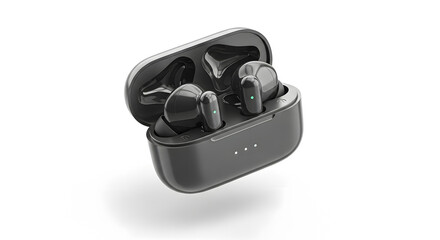 Wireless Earbuds With Charging Case On White Background
