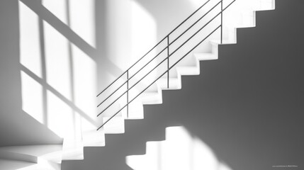 Fototapeta premium Modern minimalist staircase with sunlight shadows.