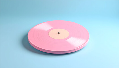 Pink Vinyl Record on Light Blue Background
