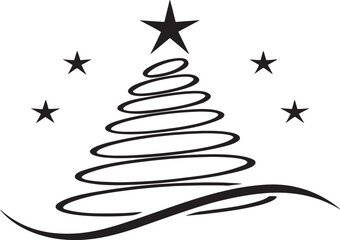 Stylized Christmas tree black white stars minimalist