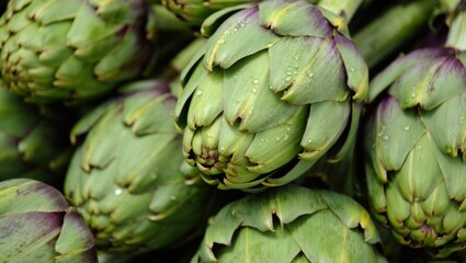 Fototapeta premium Fresh Artichokes with Water Droplets, Vibrant and Healthy