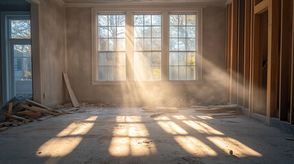 Atmospheric perspective inside a house under renovation
