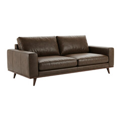 Obraz premium Dark Brown Leather Sofa Single PNG – Modern Cushioned 3D