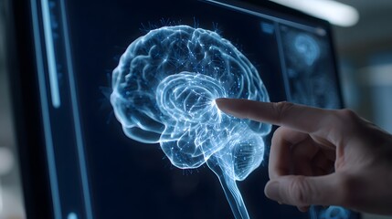 Smart health diagnostics showing digital brain connectivity map