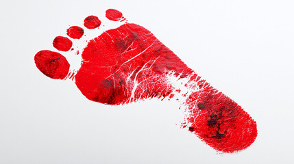 A single red footprint on a plain surface, symbolizing movement, identity, and mystery, perfect for creative concepts and artistic design projects.