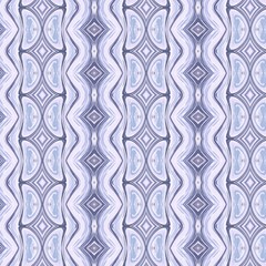 Classic vertical pattern with ornate and geometric motifs. Elegant, symmetrical design in a cool blue and purple palette