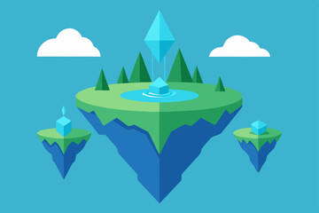 fantasy valley with crystal river and floating