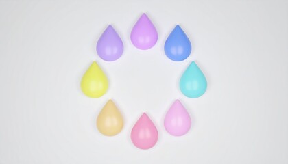 Soft Pastel Colored Drops Arranged in a Circle on a White Background