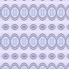 Horizontal pattern with alternating oval and eye-shaped motifs. Symmetrical design in blue and purple