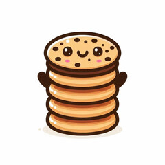 Stack of cookies with cute eyes smile and brown spots on white background