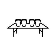 Simple vector linear icon of beer pong table with cups, International Beer Day    