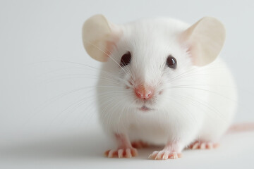 Closeup of a cute white mouse with whiskers, perfect for rodent and small animal lovers