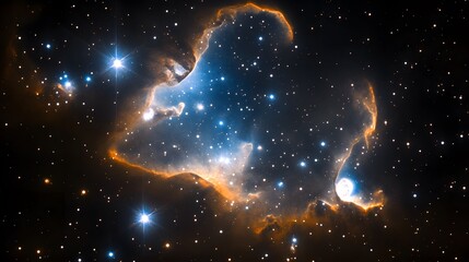 Cosmic Nebula Cloudscape, Celestial Starscape with Vibrant Orange and Blue Hues