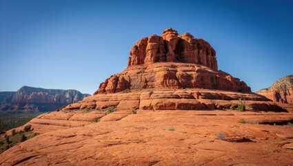 Majestic red rock formation under clear blue sky