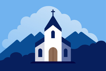 peaceful mountain chapel with stained glass  